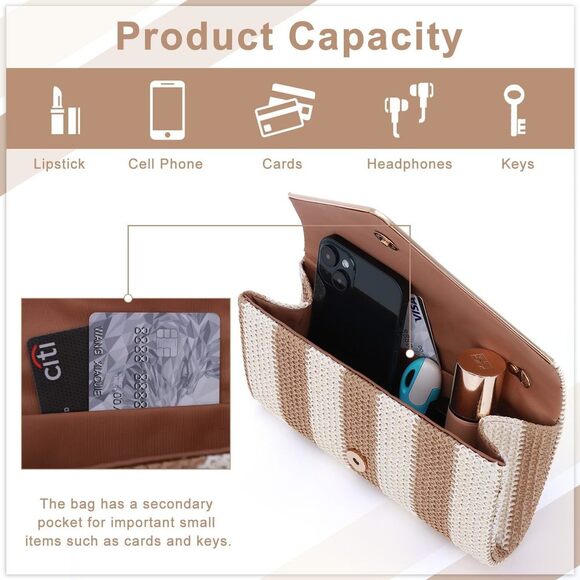 Woven Straw Crossbody Clutch for Summer Beach and Evening Events - Picture 5 of 7